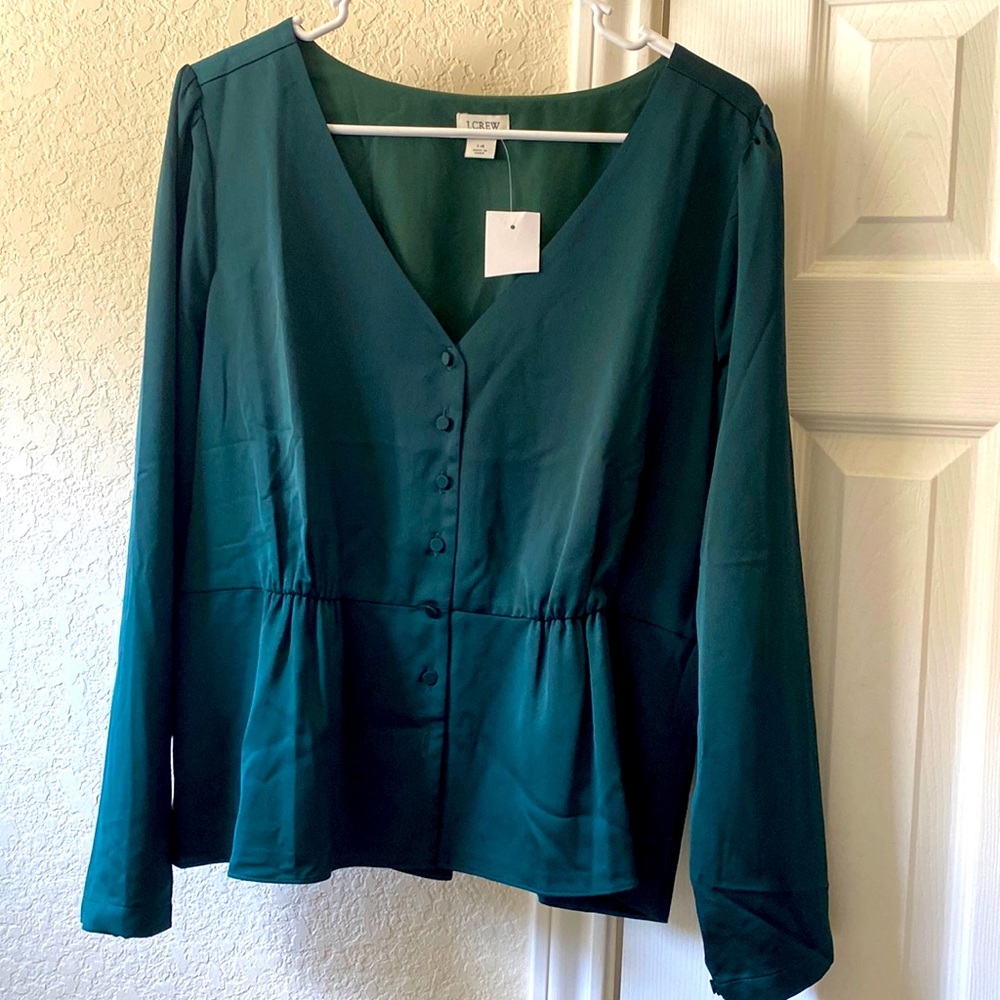 J Crew Green Peplum Top